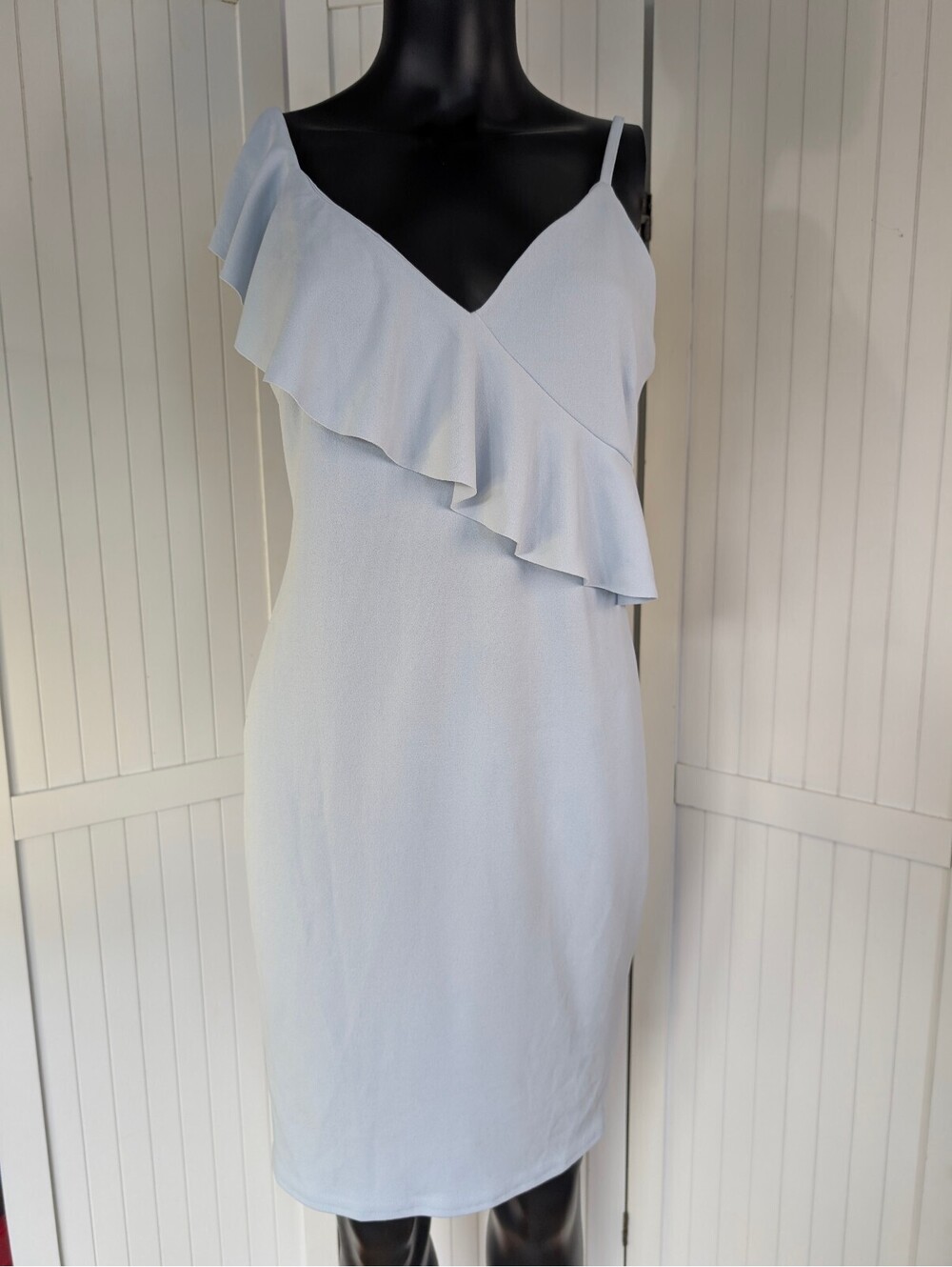NWT New Look Tall US 10 Blue Asym Ruffle Bodycon Dress One Shoulder SS17